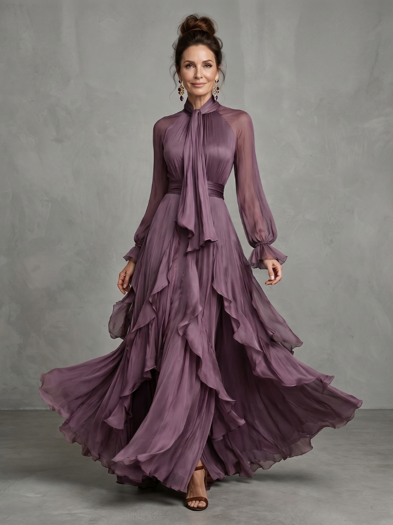 Evie Melbourne Tie Neck Ruffle Tiered Maxi Dress