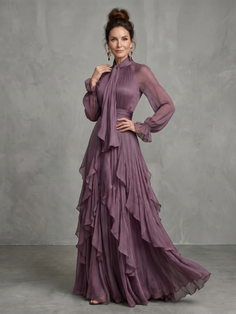 Evie Melbourne Tie Neck Ruffle Tiered Maxi Dress