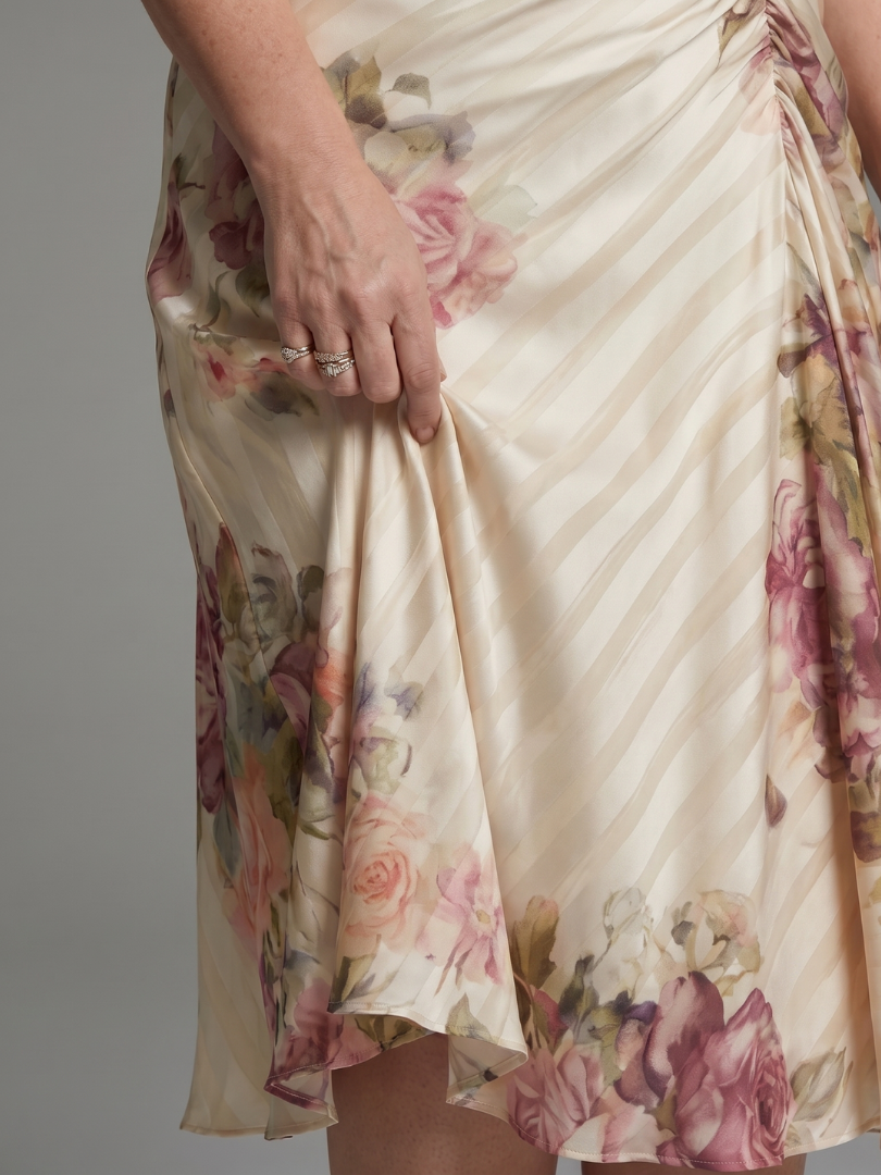 Evie Melbourne  Flutter Sleeve Wrap Floral Stripe Print Midi Dress