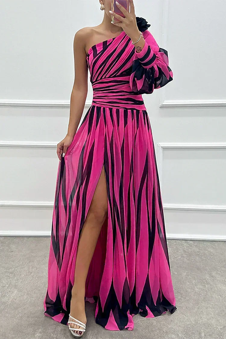 Evie Melbourne™ |Elegant Striped Maxi Dress with One Shoulder