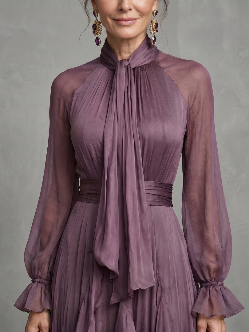 Evie Melbourne Tie Neck Ruffle Tiered Maxi Dress