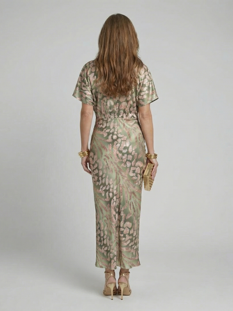 Evie Melbourne™ | Abstract Print V Neck Twist Waist Midi Dress
