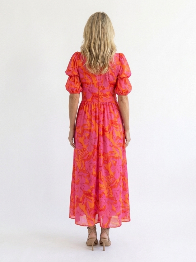 Evie Melbourne™ | Floral V Neck Puff Sleeve Midi Dress