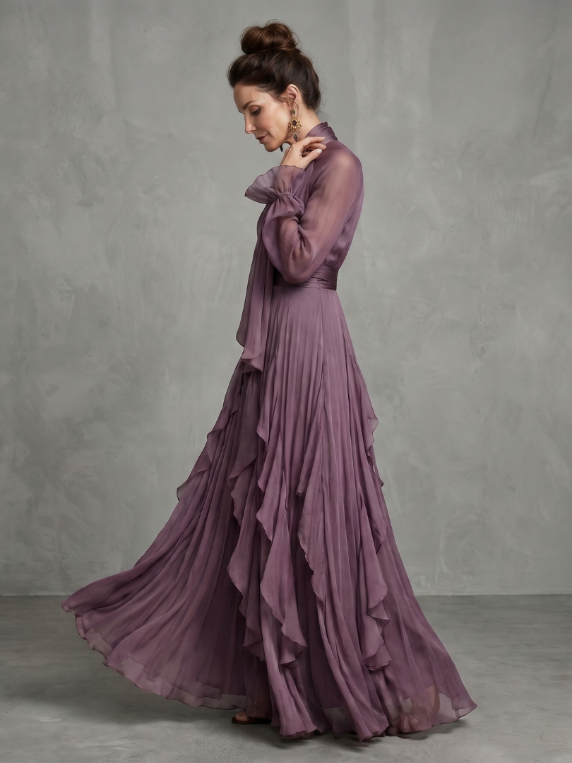 Evie Melbourne Tie Neck Ruffle Tiered Maxi Dress