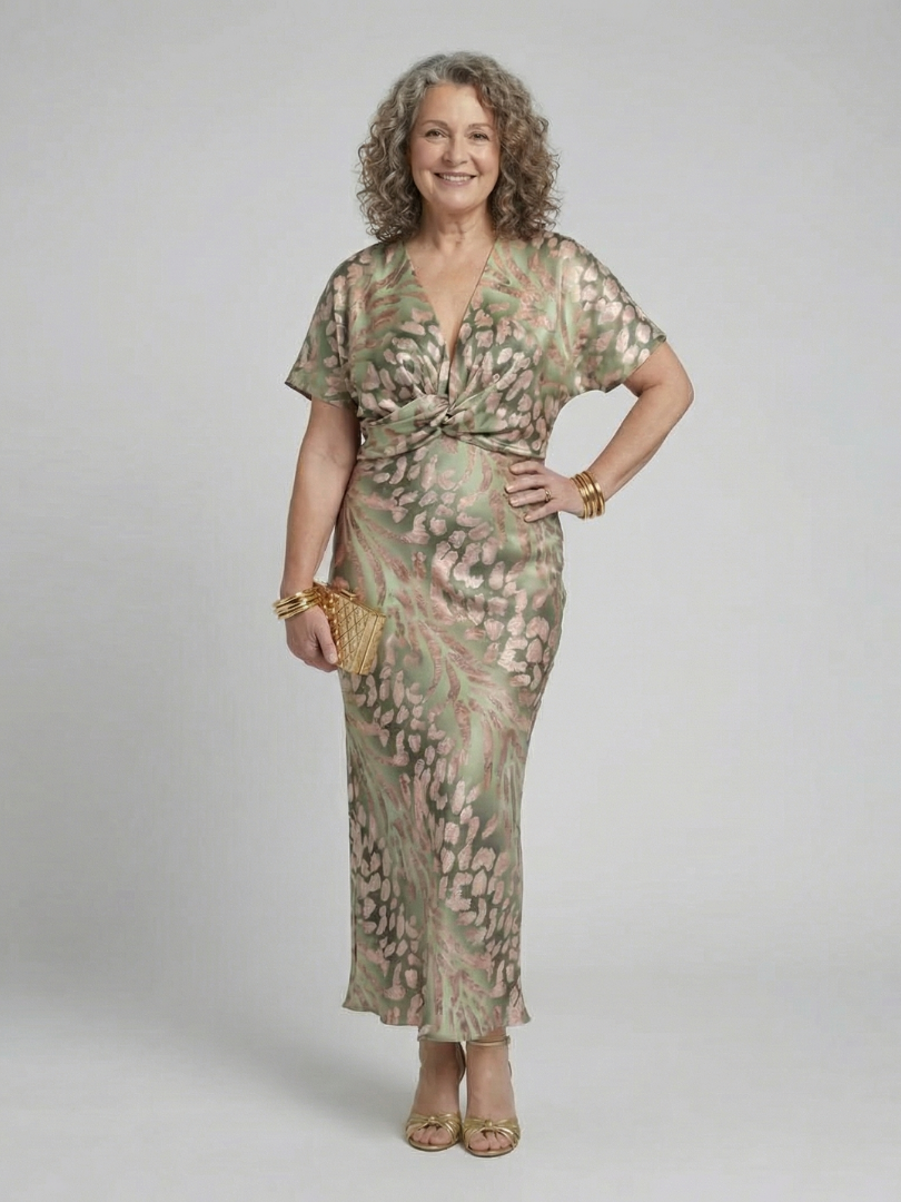 Evie Melbourne™ | Abstract Print V Neck Twist Waist Midi Dress