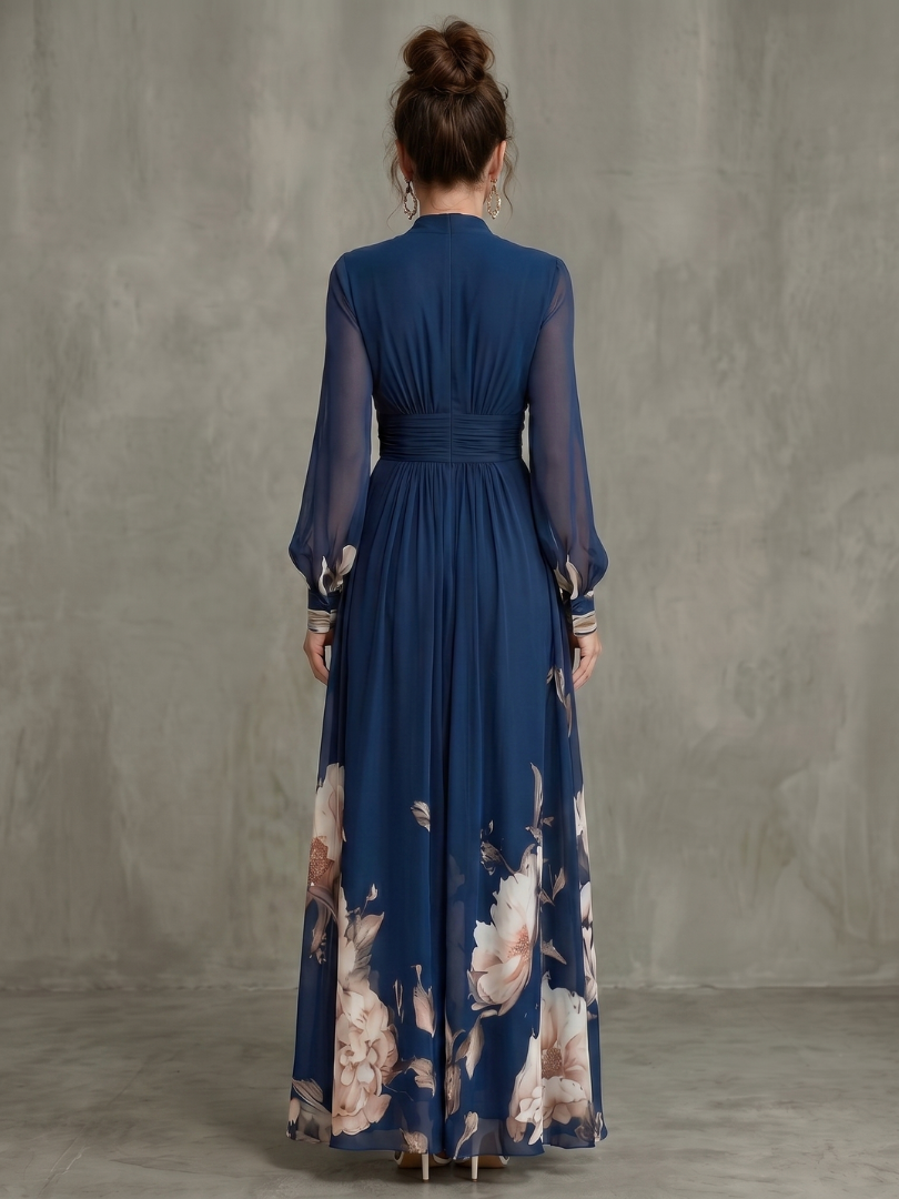 Evie Melbourne Pleated Sheer Sleeves Maxi Dress