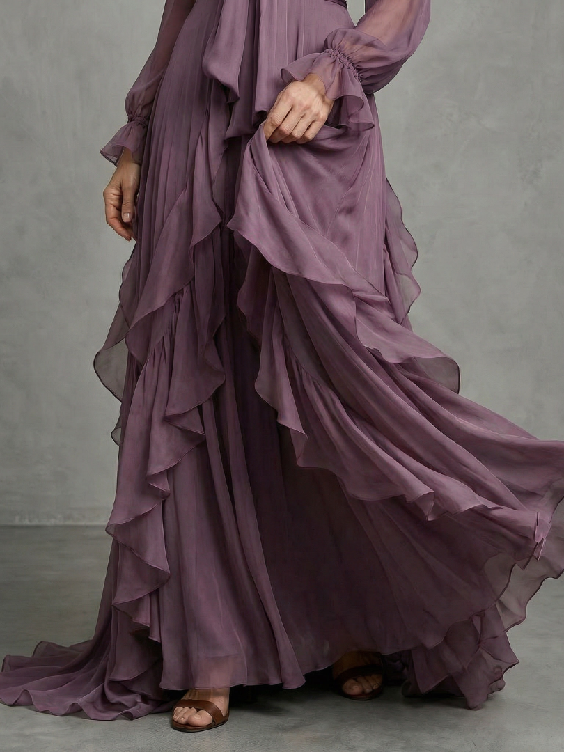 Evie Melbourne Tie Neck Ruffle Tiered Maxi Dress