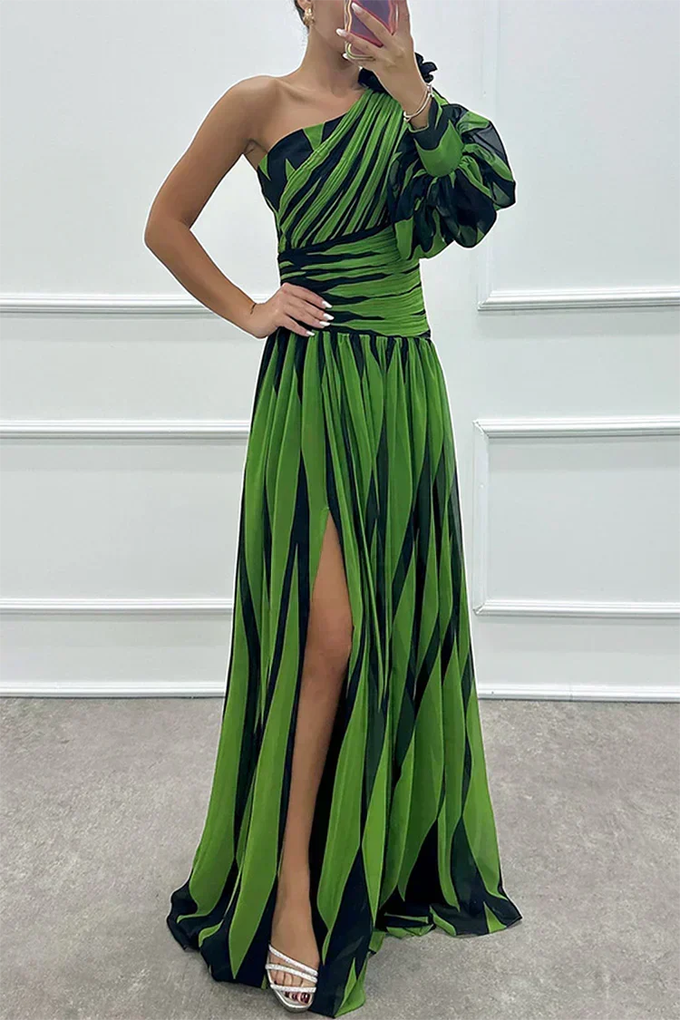 Evie Melbourne™ |Elegant Striped Maxi Dress with One Shoulder