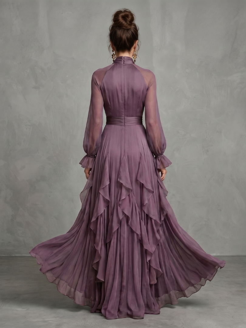 Evie Melbourne Tie Neck Ruffle Tiered Maxi Dress