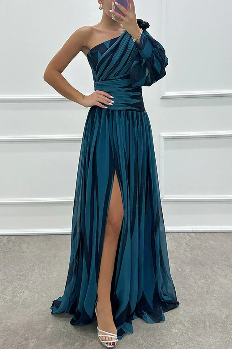 Evie Melbourne™ |Elegant Striped Maxi Dress with One Shoulder