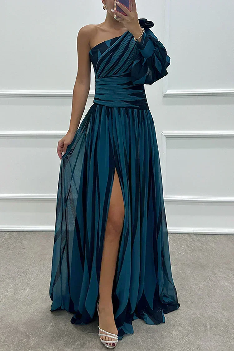 Evie Melbourne™ |Elegant Striped Maxi Dress with One Shoulder