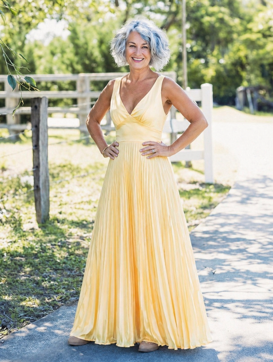 Evie Melbourne™ | Pleated V-Neck Maxi Dress