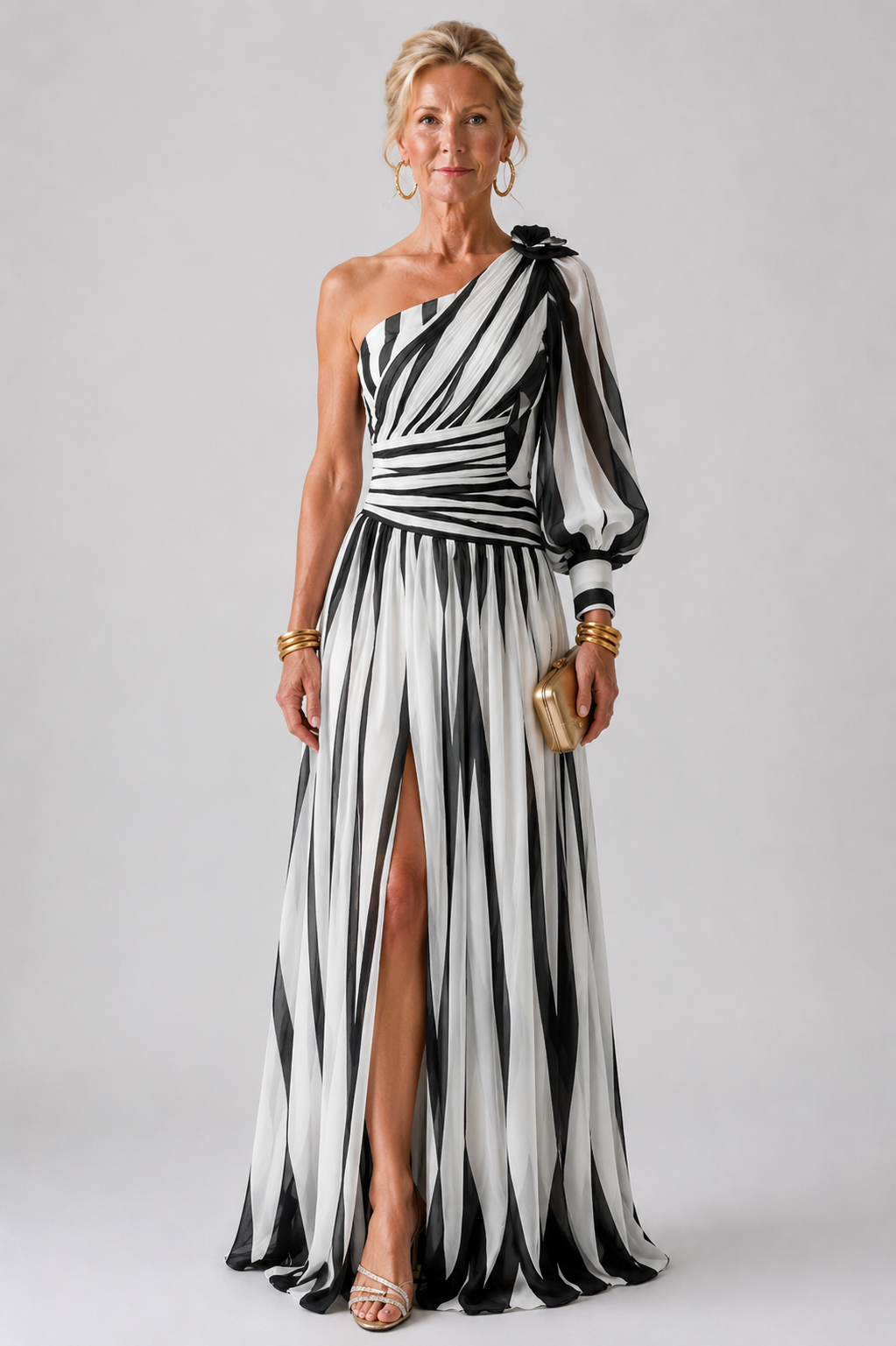 Evie Melbourne™ |Elegant Striped Maxi Dress with One Shoulder