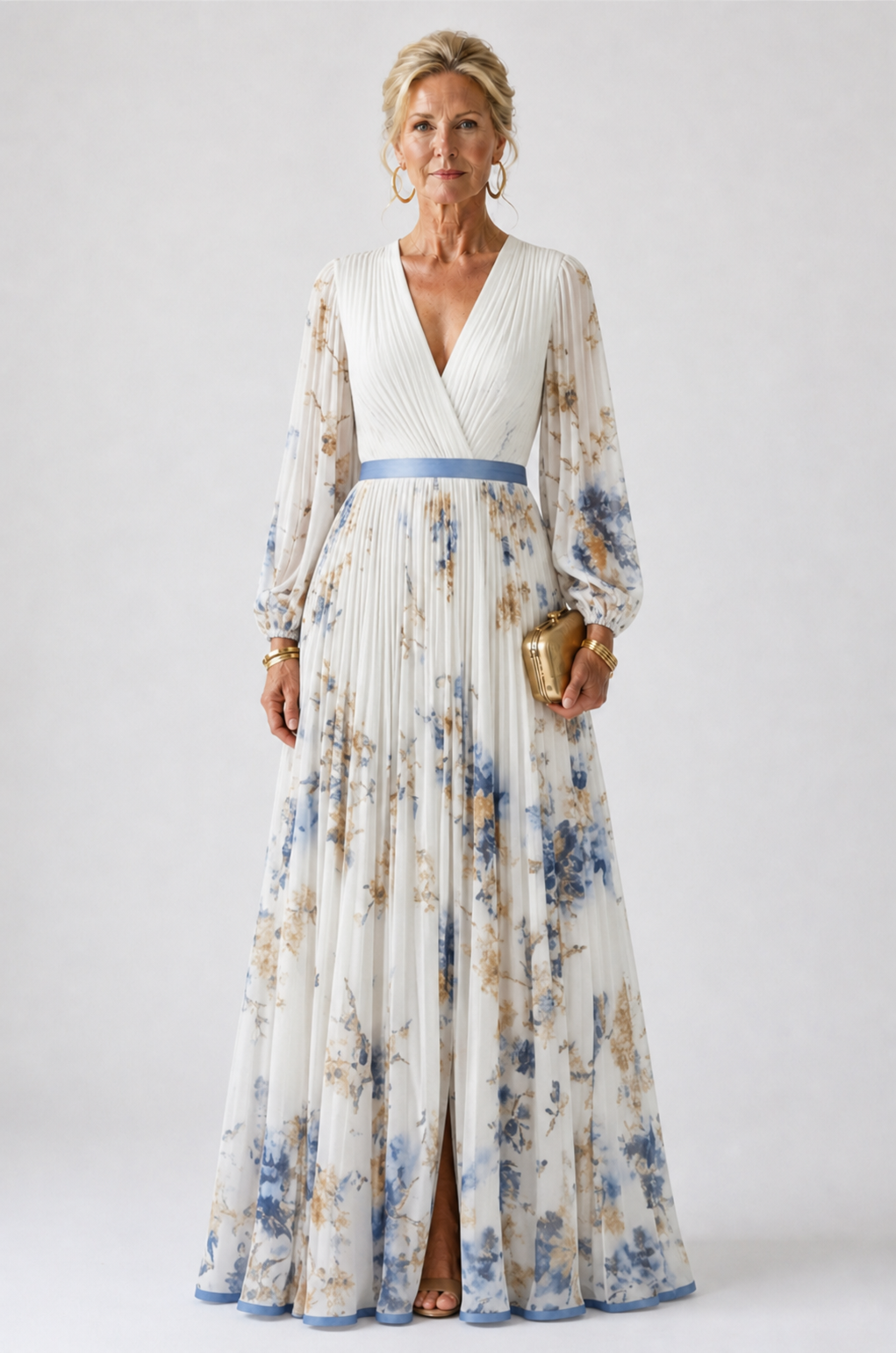 Evie Melbourne™ | Long Sleeve V Neck Floral Maxi Dress