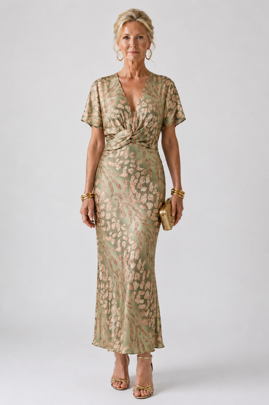 Evie Melbourne™ | Abstract Print V Neck Twist Waist Midi Dress