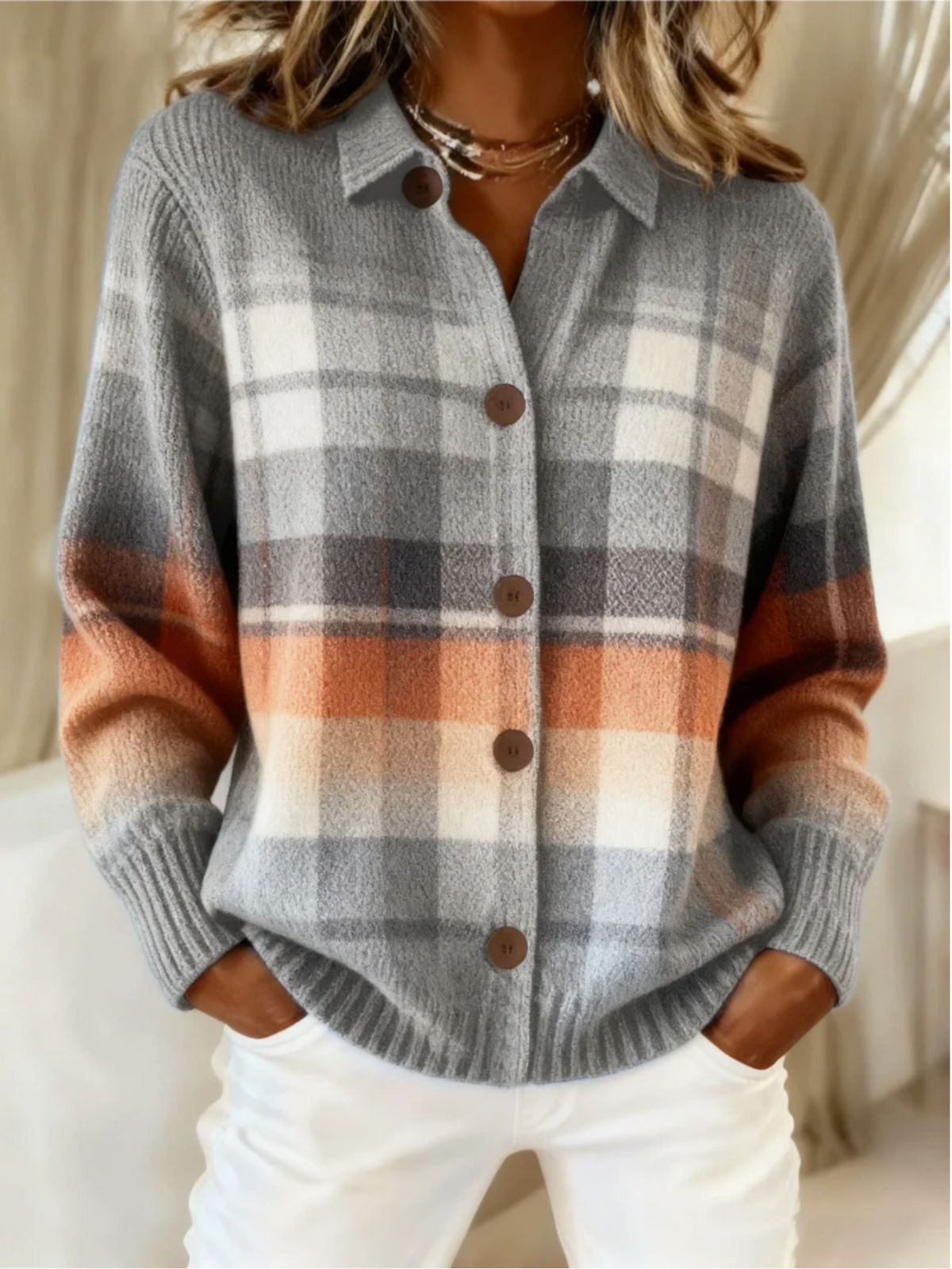Marlene | Warm Ombre Plaid Cardigan