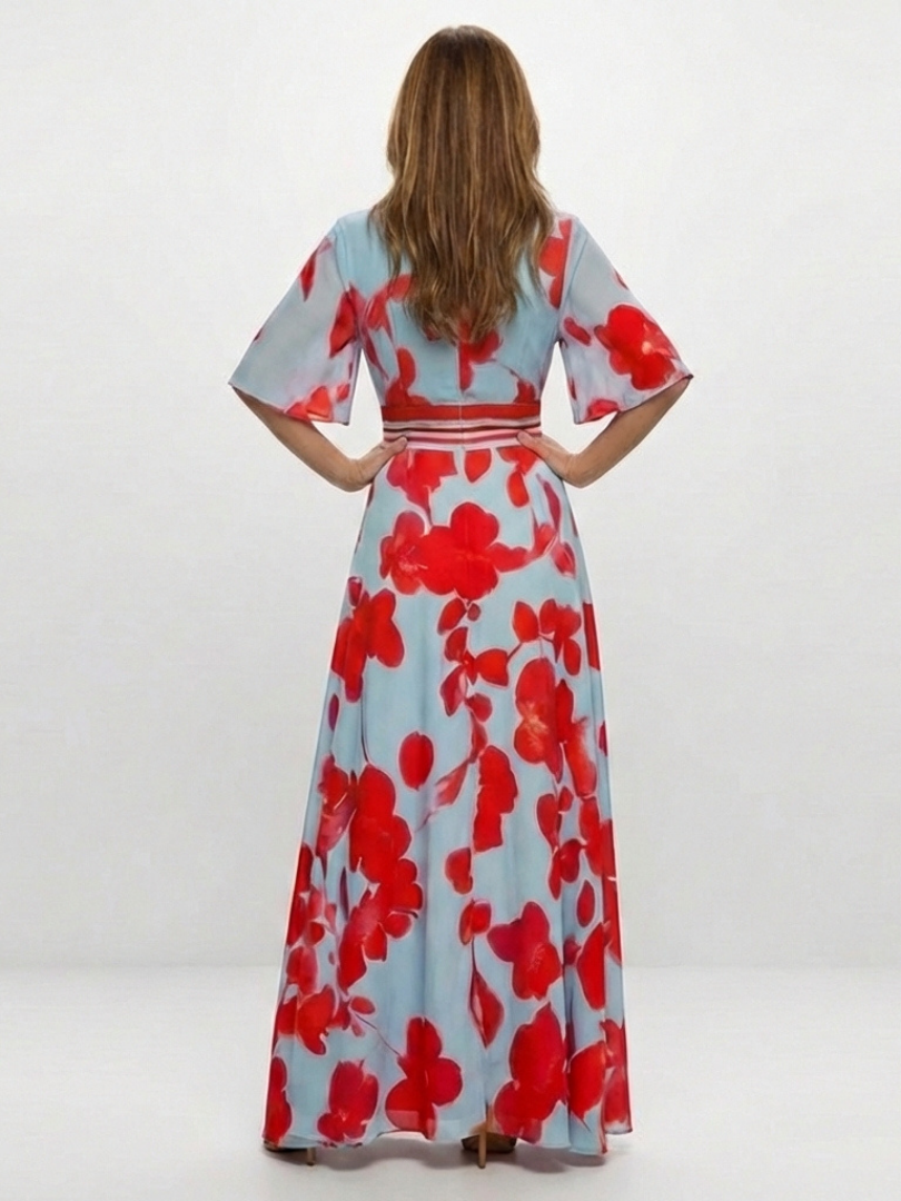 Evie Melbourne™ | V Neck Short Sleeve Floral Maxi Dress