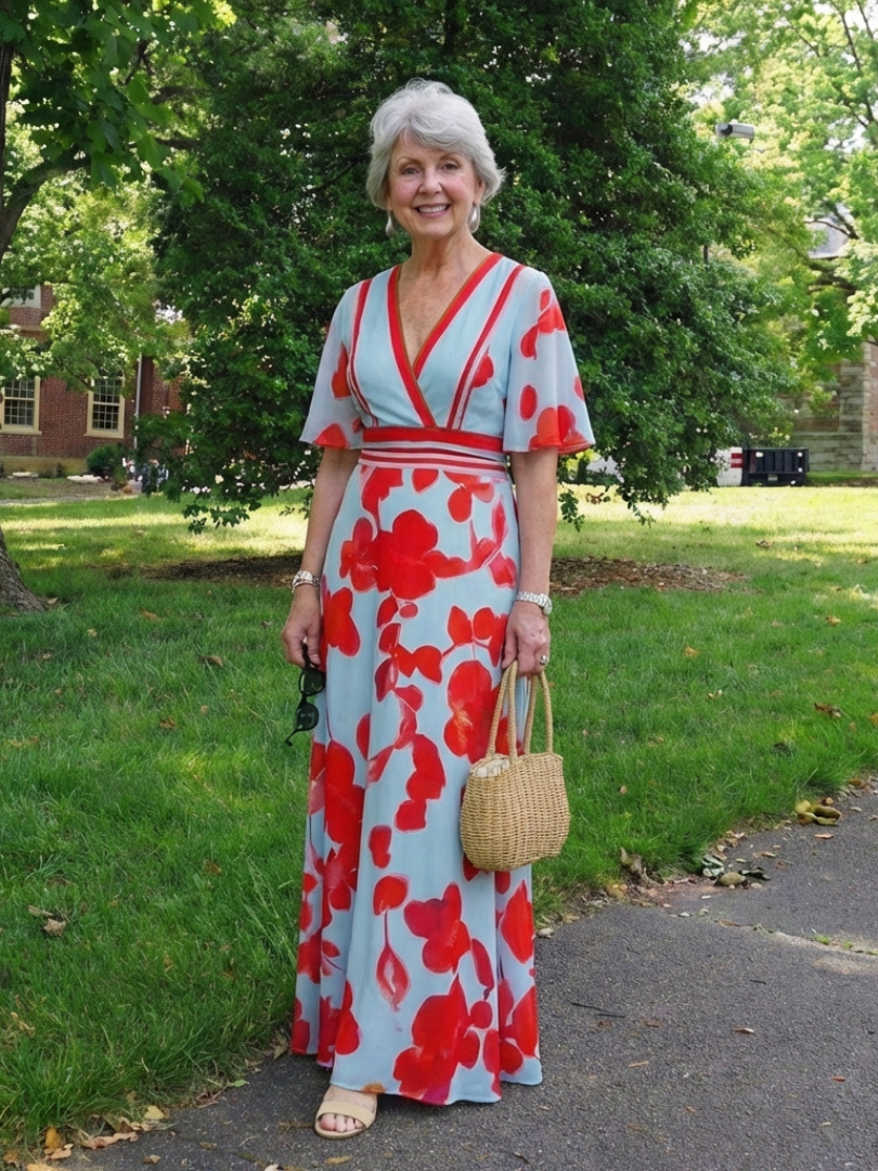 Evie Melbourne™ | V Neck Short Sleeve Floral Maxi Dress