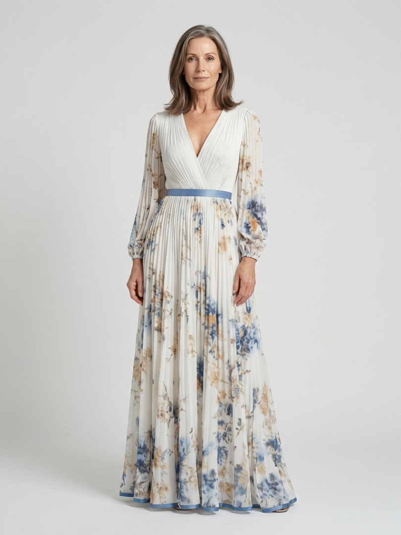 Evie Melbourne™ | Long Sleeve V Neck Floral Maxi Dress
