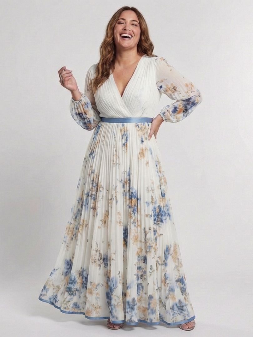 Evie Melbourne™ | Long Sleeve V Neck Floral Maxi Dress