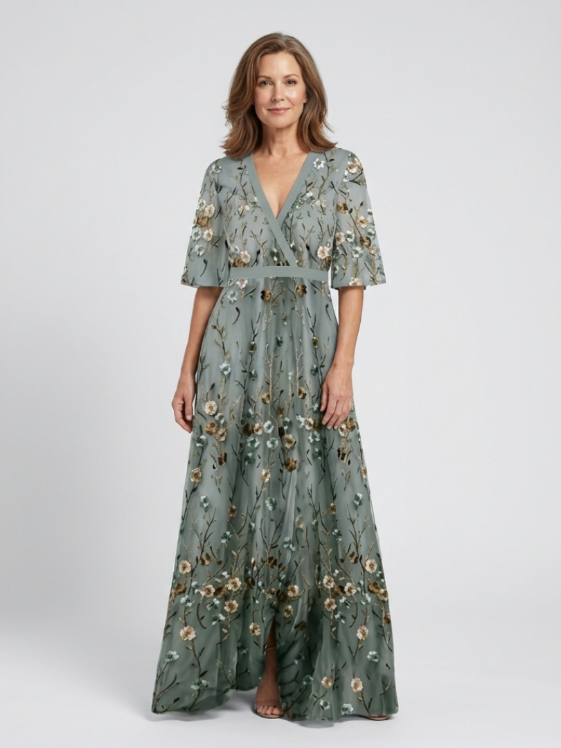 Evie Melbourne™ | Floral V Neck Short Sleeve Maxi Dress