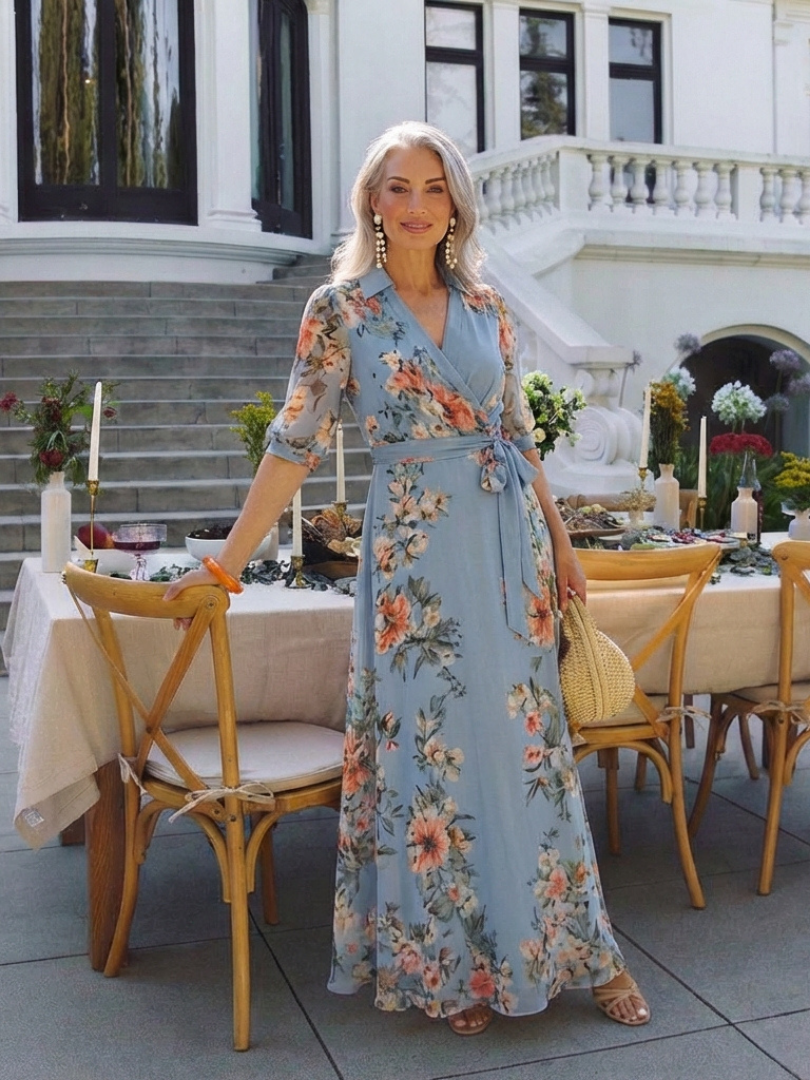 Evie Melbourne| Floral Wrap V Neck Maxi Dress