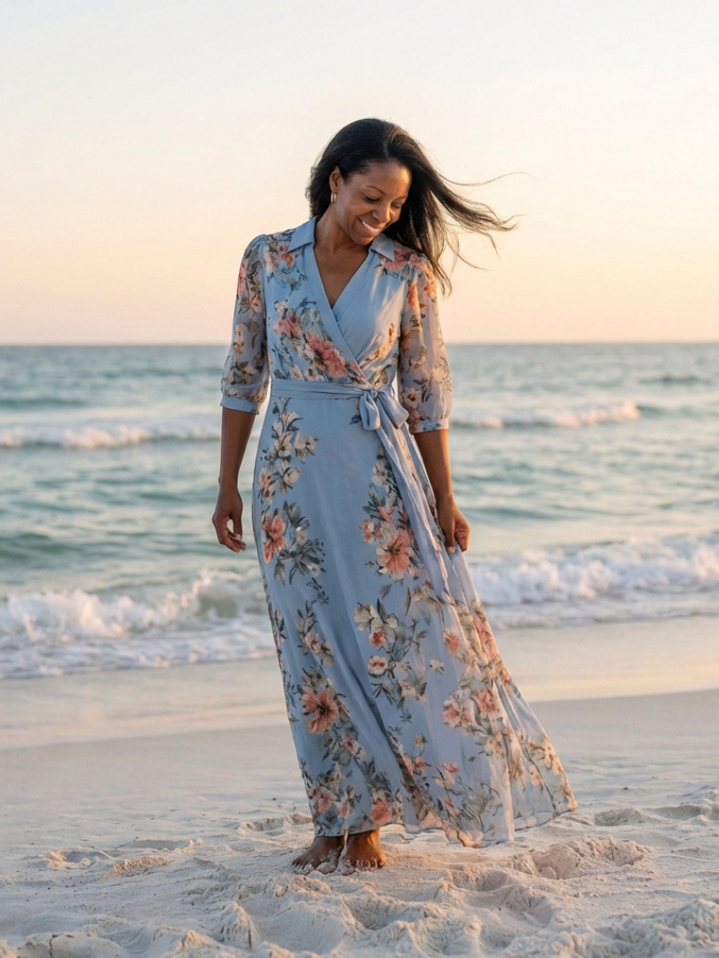 Evie Melbourne| Floral Wrap V Neck Maxi Dress